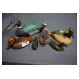 Six wood carved ducks incl decoy