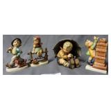 Four Hummels: Umbrella boy, girl on fence,