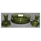 Fostoria coin glass in green: pair of