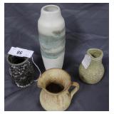 Four PCs Studio pottery - vases & creamer