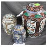 Three Imari Lidded Ginger jars