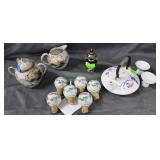 Sake pot & cups, HP sugar & creamer, Bottle