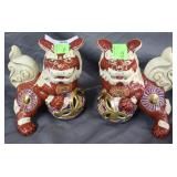 Pair of contemporary red painted Foo dogs