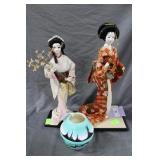 Two Chinese figures & Navajo Black Horse pottery