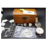 Nine sterling rings, sterling buckle, Citizen