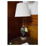 MCM drip glazed pottery, wood base & neck lamp