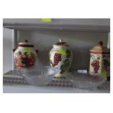 Two pressed glass center bowls & three counter top