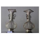 Pair of white & bronzed metal decorative vases 14.