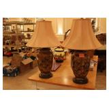 Pair of decorative floral metal lamps