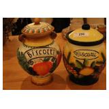 Two Biscotti covered cookie jars