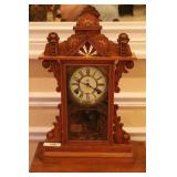 Waterbury Clock Co mantle clock with Florida etche