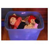 Tote with Raggedy Ann/Andy and teddy bears