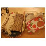 Shell purse, Pyrex, rose mirrored tray, tie & Snow