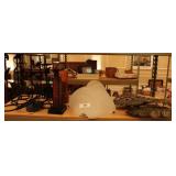 Shelf lot décor: ivy candlesticks, crown art, leaf