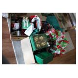 Christmas decor - wreath, lights, plates, bags and