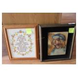 Two framed PCs of art - needlepoint serenity 13.75