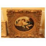 Contemporary acrylic canvas of cherubs in ornate f