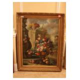 Large acrylic on canvas still life in ornate gold