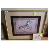 Two framed horse pictures: screen print 38"x32" &