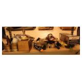 Shelf lot: snorkels, bathroom accessories & Kidde