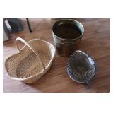 Three baskets - wicker basket, metal baskets & Bra