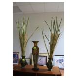 Three hammered metal decorative vases 12.5" x 6",