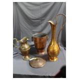 Three pcs Hand Hammered Copper: Urn, covered ice