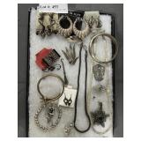 Sterling jewelry grouping: bracelets, hoop