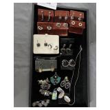 Sterling grouping: earrings, necklaces & bar pin