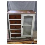Display cab. W/ 5 side drawers, solid wood, 16"d