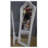 White wicker mirror on stand 60"H x 20"W x