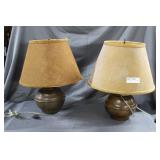 2 Lamps, copper with shades