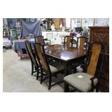 Asian carved Dining room table with 6 chairs