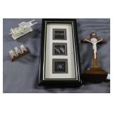 Bone carved figures: Hear no evil, farmer, Jesus