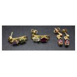 Two pairs 10kt drop earrings - ruby & multistone