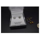 Two Sterling earrings: studs & citrine drop earris