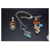 Two sterling & precious stone pendant necklaces