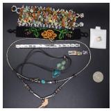 Sterling necklaces, beaded chokers, & bracelet