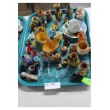 Tray of miniatures: fish, vases, teacup, handled