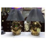 Pr. Ceramic w/ gold luster lamps, black shades,