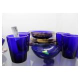 Gold & cobalt dinner plates & water cobalt water