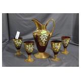 HP Ruby Bohemian pitcher & four wine goblets