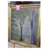 Trees overlooking lake, signed H.E. Wigell, 37,
