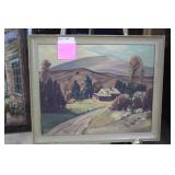 Rural fall scene w/ cabin, signed lower right,