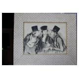 3 Gentlemen in discussion, signed B.D., pencil