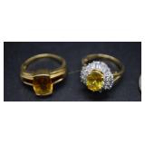 Two 10kt rings - amber sz7 (4gtw) & citrine yello