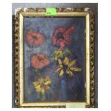 Oil on canvas of flowers *chips to frame* 15.75"