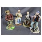 Four Capodimonte figures: Violinist, thinker, mad