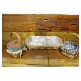 2 small Longaberger baskets & tray With lid &