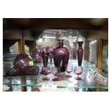 9pcs amethyst glassAshtray, 3 bud vases, 4